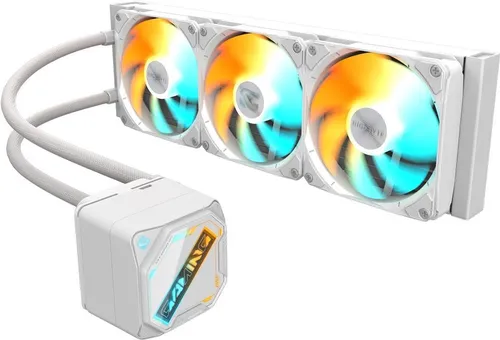 GIGABYTE Gaming 360 Ice Flüssigkeitskühler für CPU - Wasserkühlung mit 3x120 mm ARGB-Lüftern, Teflon-Schläuchen für minimale Kühlmittelverdunstung und universeller Steuerung für optimale Performance.