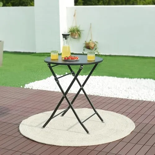 [en.casa] Gartentisch Sande Klapptisch 71 x Ø62 cm - Beistelltisch für den Außenbereich, klappbar und platzsparend, ideal für Garten, Balkon oder Camping – schnell einsatzbereit und pflegeleicht.