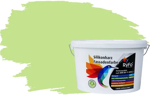 RyFo Colors Fassadenfarbe Silikonharz Fassadenfarbe Wasabigrün 10l, 1 L ca. 6 m², Wasserabweisend, diffusionsfähig, schützt vor Schmutz, Algen, Pilzen