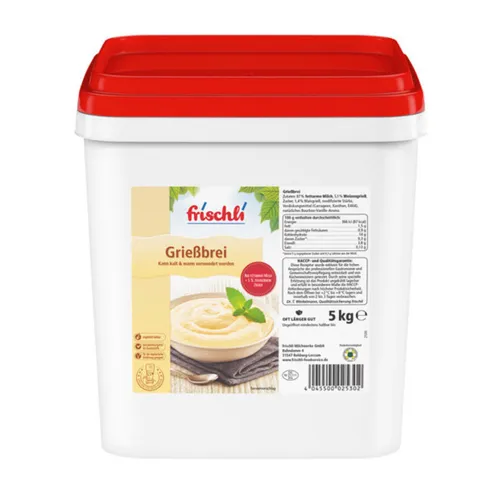 Frischli Grießbrei 5000g - Babybrei für vielseitige Verwendung, sowohl kalt als auch warm, mit unwiderstehlichem Geschmack aus fettarmer Milch – ideal für die Ernährung kleiner Gourmets.