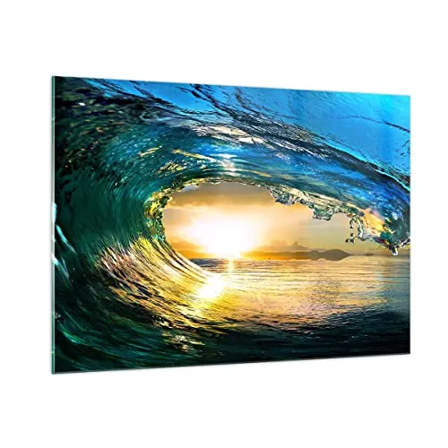 Bilder auf Glas 100x70cm Glasbild Ozean Welle Sonne Klima Groß Wanddeko Bild im Glas Schlafzimmer Küche Deko Wandbilder Dekoration Wohnzimmer Modern Wall Decor Wand Kunstdruck Art GAA100x70-2779