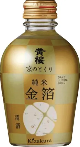 Kizakura Sake Junmai Gold mit Goldflocken 180ml | Kyo no Tokuri Junmai 14% vol.