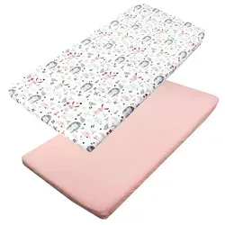 TupTam Spannbettlaken für Babybett und Kinderbett 2er Pack - Hochwertige 100% Baumwolle, rosa Design mit Igel und Hase, ideal für Baby- und Kinderbetten, Maße 90 cm x 200 cm.