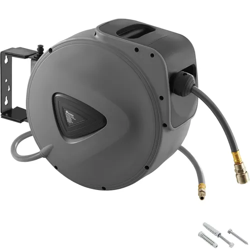 TecTake Druckluftschlauch mit Trommel - 20 m - Schlauchaufroller mit 20 m Druckluftschlauch, ideal für Werkstätten. Mit Aufroll-Automatik und drehbarer Wandhalterung für mehr Mobilität und Ordnung.