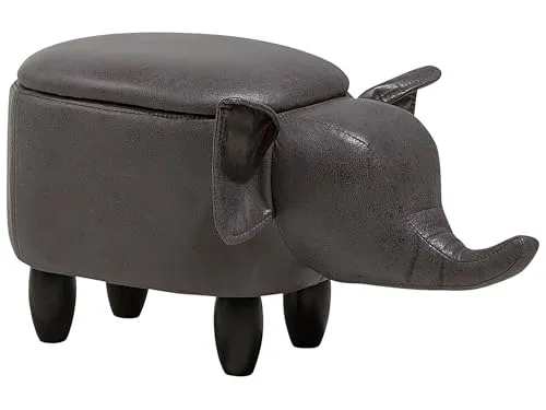 Hocker Elefant für Kinder - Kunstleder grau mit Stauraum - Hochwertiger Hocker in Elefantenform mit praktischem Deckel für Stauraum. Ideal für das Kinderzimmer, als Sitzgelegenheit und Spielkamerad. Pflegeleichtes Kunstleder und stabile Holzbeine.