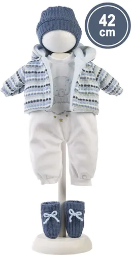 Llorens 1042405 Puppenkleidung für 40-42cm Puppen – Kleiderset Elefant - Puppenzubehör in hochwertiger Verarbeitung, bestehend aus Overall, Jacke, Mütze und Söckchen mit niedlichem Elefantenmotiv. Ideal für modische Abwechslung bei Puppen von 40-42cm, ab 3 Jahren geeignet.