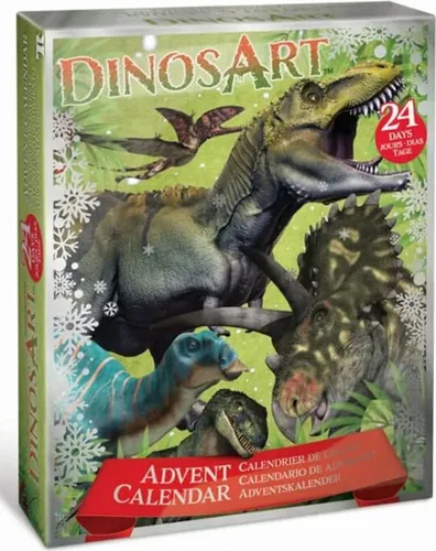 Dinos Art - DA15054 - Dino Adventskalender - Adventskalender für Dino-Fans mit 24 kreativen Überraschungen, darunter Bastelideen, Sticker und Tattoos – für eine fabelhafte Vorweihnachtszeit!