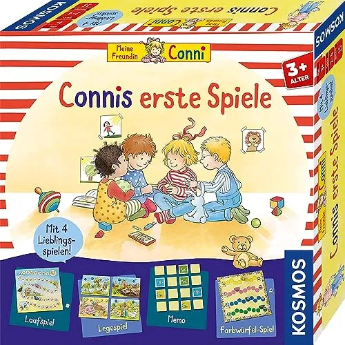 Kosmos 681043 Connis erste Spiele - Gesellschaftsspielesammlung mit vier spannenden Memo-, Lauf- und Legespielen, ideal für 2-4 Kinder ab 3 Jahren. Fördert spielerisch logisches Denken und Konzentration.