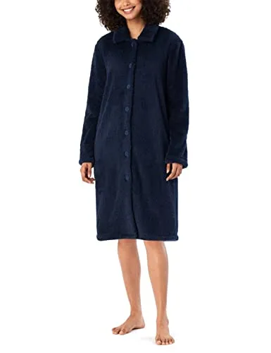 Schiesser Damen Teddy Fleece Bademantel - Bademäntel für Damen, aus wärmendem Teddy-Fleece mit hübschem Kragen, durchgehenden Knöpfen und seitlichen Taschen für kuschelige Wärme und Komfort.