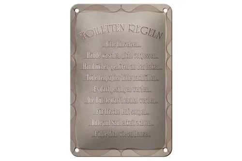 Blechschild Spruch 12x18cm Toiletten Regeln bitte hinsetzen Deko Schild