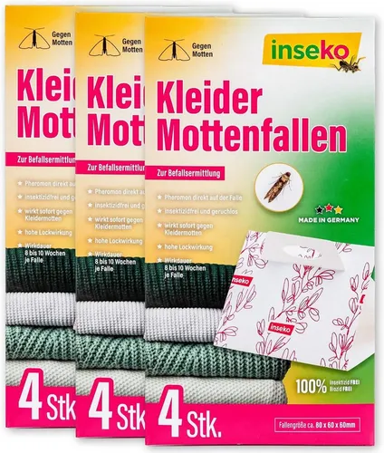 Inseko Insektenfalle 12x inseko Kleidermottenfallen I insektizidfrei und geruchlos, Pheromonfalle gegen Kleidermotten & zur Befallsermittlung