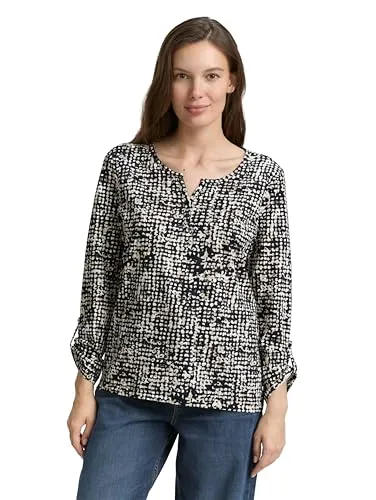 TOM TAILOR Langarm T-Shirt - Stylisches Langarmshirt in Blusen-Optik mit Henley-Ausschnitt, aus 100% bio Baumwolle für ein angenehmes Tragegefühl. Ideal für lässige Looks.