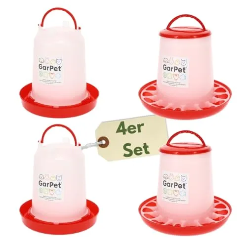 Hühnertränke & Futterautomaten Set - 4er-Set für Geflügel: 2 Futterautomaten (6 kg) und 2 Tränken (3 Liter) für effiziente und zuverlässige Tierversorgung, ideal für größere Bestände.