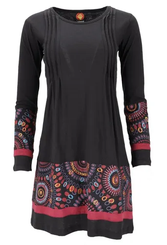 Guru-Shop Midikleid Baumwoll Minikleid Boho chic, Langarm Tunika -.. alternative Bekleidung