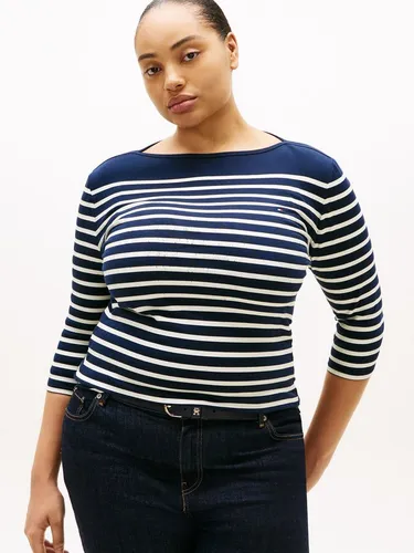 Tommy Hilfiger Curve T-Shirt CRV SLIM CODY BOAT-NK 3/4SLV in Großen Größen, 3/4 Ärmel, Logostickerei
