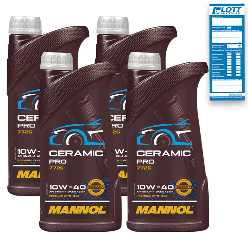 4x 1L Mannol Ceramic Pro 10W-40 Motoröl API SN/CH-4 ACEA A3/B4 MN7726-1
