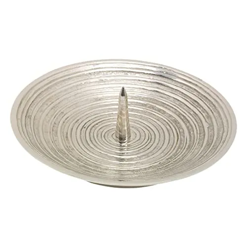 NKlaus Rillen Kerzenteller mit Dorn – Eleganter Kerzenhalter - Kerzenständer im Spiral-Design aus vernickeltem Messing, Ø 12cm, bietet sicheren Halt und schützt vor Wachsflecken – ideal für stilvolle Tischdekoration.