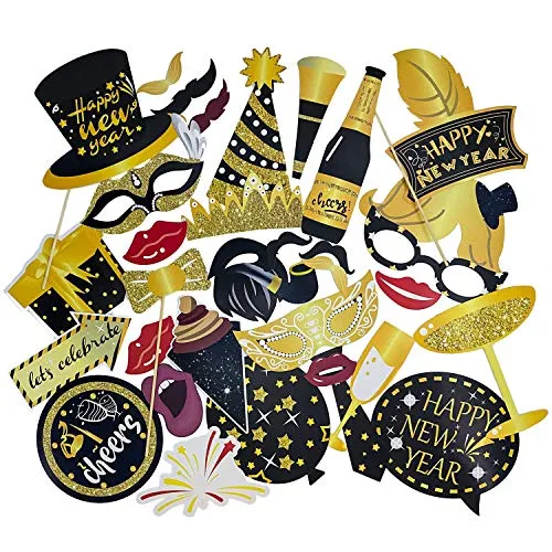 Produktbild Oblique Unique® Silvester Foto Props Set Photo Booth Foto Verkleidungen Fotorequisiten mit 34 Teilen