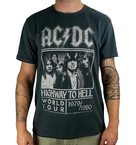 Amplified - AC/DC Highway to Hell Poster Hombre Camiseta Gris Marengo M