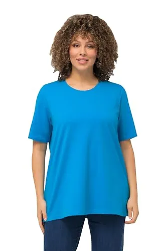 Ulla Popken Damen, A-Linie, Rundhalsausschnitt, Halbarm T-Shirt, Saphirblau, 46-48