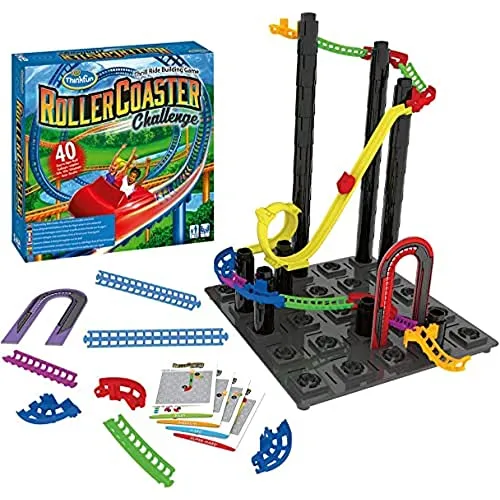 ThinkFun 76343 Roller Coaster Challenge - Logikspiel für die ganze Familie - Spannendes Brettspiel zur Förderung von Logik und Kreativität. Baue deine eigene Achterbahn und meistere knifflige Herausforderungen!