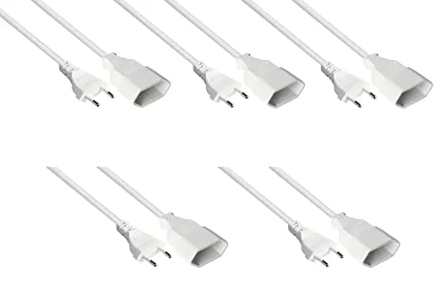 Kabelmeister Euro-Verlängerung - 5 m - 5er Spar-Set - Euro-Stecker Typ C an Euro-Buchse - KUPFERLEITER CU - 0,75 mm² - Stromkabel-Verlängerung - Weiss - Qualitätware vom KABELMEISTER