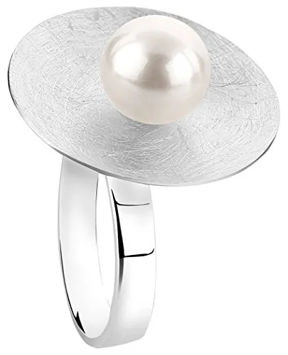 Nenalina Damen Ring Perlenring im Geo Look - Eleganter Damenring aus 925 Sterling Silber mit einer 8 mm Muschelkernperle, handgearbeitet und ideal für jeden Anlass - zeitloses Schmuckstück für Modebewusste.