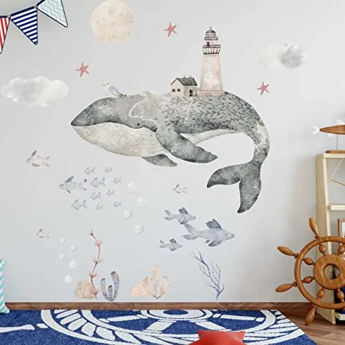 WANDKIND Wal Wandtattoo Kinderzimmer V402 – Handgezeichnete Wandsticker für Babyzimmer - Gestalten Sie das Kinderzimmer mit unserem handgezeichneten Wal-Wandtattoo in geprüfter Qualität. Einfach anzubringen und ideal für kreative Akzente im Raum.