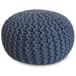 Amagohome Strickhocker XXL Pouf Ø55 H37cm Bodenkissen Sitzpouf Baumwolle nachhaltig : jeansblau