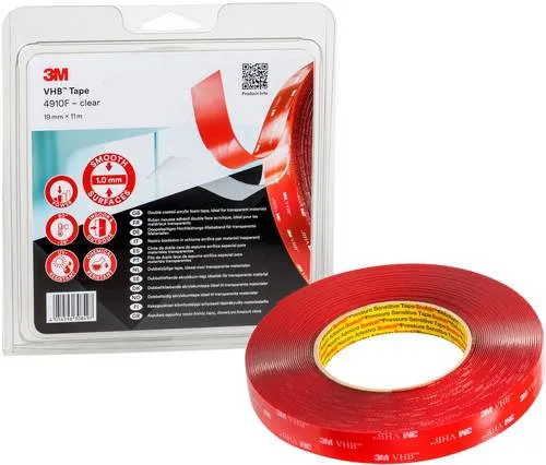 3M 4910F/IPS Klebeband Transparent 11m x 19mm - Klebstoffe – Hochleistungs-Doppelklebeband für perfekte Verbindung von Metallen, Kunststoffen und Glas mit hoher Transparenz und Anpassungsfähigkeit.