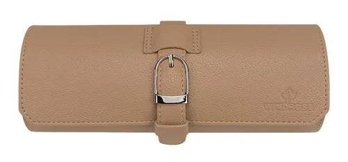 Windrose Marvella Uhrenetui für 3 Uhren (21.5 cm, camel) - Elegantes Uhrenetui aus hochwertiger Lederoptik für stilvolle Aufbewahrung von bis zu 3 Uhren. Mit sicherem Druckknopfverschluss und flexiblen Uhrenpads – ideal für Reisen und den täglichen Gebrauch.