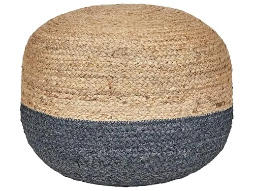 Beliani Pouf Jute beige/natürlich/blau 50x50x40 cm - Hocker für Wohnzimmer im Boho Stil, handgefertigt aus hochwertiger Jute und mit EPS-Perlen befüllt, ideal als praktisches Dekorationselement.
