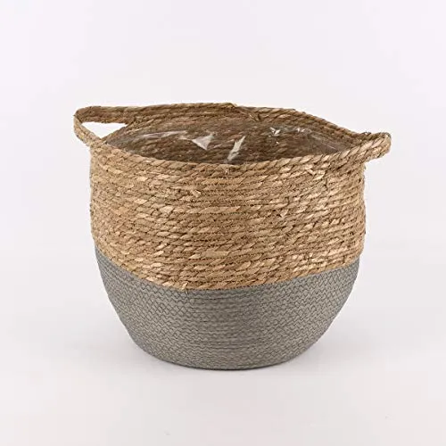 Korb aus Seegras zweifarbig rund mit Henkeln Natur grau Verschiedene Größen, Motiv/Größe:Groß