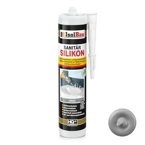 Isolbau Sanitär Silikon 1 x 300 ml Grau - Hochelastischer Silikon-Dichtstoff für Abdichtungen & Fugen - wasserdicht - Kartusche