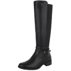 Ital-Design Elegante Damenstiefel mit Schnalle - Wanderschuhe in Schwarz, mit hohem Schaft und bequemem Blockabsatz für stilvolle Abenteuer.