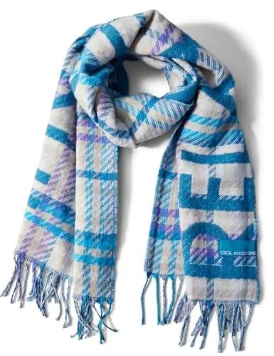CECIL Damen B572591 Jaquard-Schal, Celestial Aqua Blue - Schals für Damen, modischer Jaquard-Schal mit fransigem Design und angenehmem Materialmix, Maße ca. 180 x 47,5 cm