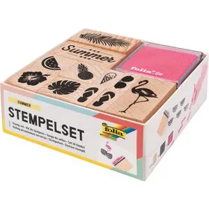 Folia Motivstempel Holzstempel-Set, Summer, 13-teilig, Sommermotive, mit Stempelkissen