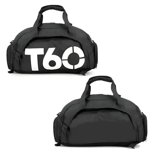 Sporttasche Fitness & Alltag 2 in 1 Rucksack Herren Damen, wasserfeste Reisetasche mit Schuhfach & Nassfach, robuste Trainingstasche groß für Gym, Yoga, Reise, Arbeit Schwarz