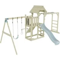 OutdoorToys Spielturm Helsingborg - Entdeckt mit dem OutdoorToys Spielturm Helsingborg die perfekte Abenteuerlandschaft! Aus robustem Holz, mit Schaukeln und Rutsche für stundenlangen Spielspaß im eigenen Garten. Ideal für kleine Abenteurer!