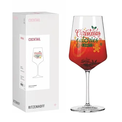 RITZENHOFF 8211001 Cocktailglas 500 ml, Serie Weihnachten – Exklusives Cocktail-Glas mit festlichen Sprüchen in Rot, Gold und Grün – Made in Germany