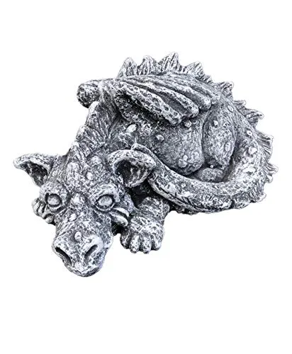 Steinfigur Drache Flokii, Frost- und wetterfest, massiver Steinguss