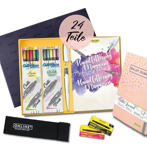 ONLINE® All-In-One Handlettering-Set farbsortiert - Schreibutensilien mit 10 farbigen Stiften für kreatives Handlettering und individuelle Gestaltung.