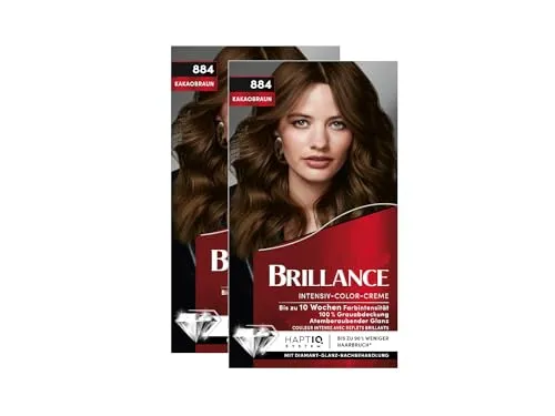 Brillance Intensiv-Color-Creme 884 Kakaobraun (2x 160 ml), dauerhafte Haarfarbe mit Diamant-Glanz und Pflege-Conditioner, für 10 Wochen Farbintesität