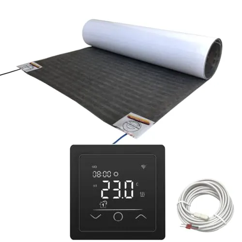 Elektrische Fußbodenheizung HoWaTech Lux Folienheizung für Renovierung Laminat Parkett Vinyl Komplett Set Heizfolie 80 W/m² inkl. Thermostat WLAN WIFI Touch schwarz, Folienlänge & Fläche:5.5m / 2.75m²