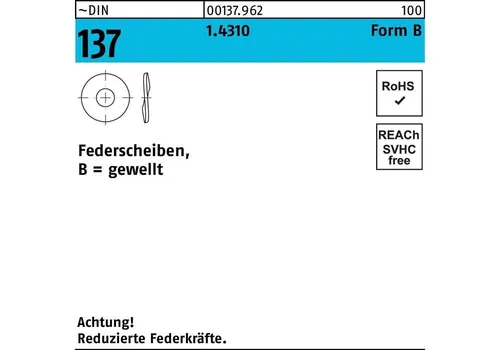 DIN 137 Federscheiben gewellt 1.4310, 30mm - 100 Stück - Hochwertige gewellte Federscheiben aus Edelstahl 1.4310, ideal für sichere und flexible Anwendungen in Maschinenbau und Bauwesen.