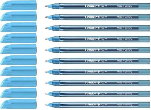 Schneider 102210 Vizz Kugelschreiber (für leichtes und schnelles Schreiben, Schaft in Schreibfarbe, Strichbreite M) 10 Stück, Hellblau