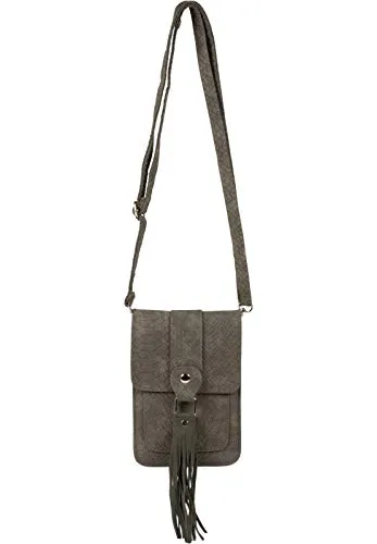 styleBREAKER Damen Mini Bag Umhängetasche Schlangenleder Optik mit Fransen, Handytasche, Schultertasche, Handtasche 02012363, Farbe:Grau