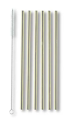 ECHTWERK Edelstahl-Trinkhalme, wiederverwendbare Strohhalme, 6er Set, Cocktail Zubehör, aus Edelstahl inkl. Reinigungsbürste, nachhaltig, Trinkhalm: 21,5 cm, Bürste: 23 cm, Gold Edition