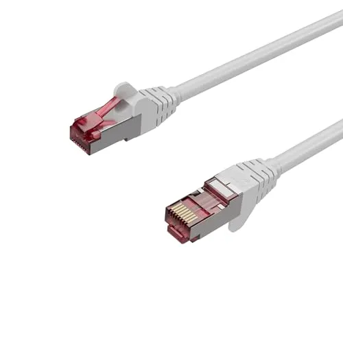 Kabelbude.eu Netzwerkkabel, RJ45 LAN, Ethernet Cat 6A, S/FTP, PIMF, Halogenfrei, GHMT Weiß 0,25m