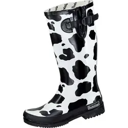 Bockstiegel Regenstiefel KUH schwarz/weiß - Stiefel aus robustem Naturkautschuk, ideal für nasse Tage und Outdoor-Aktivitäten, in stylischem Kuh-Design.